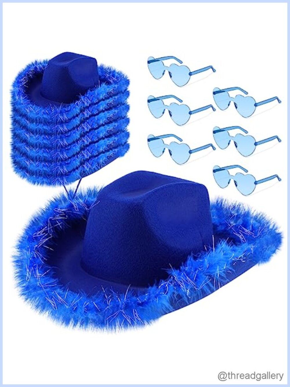 Cowboy Hats with Feather Trim and Heart Sunglasses Party Set